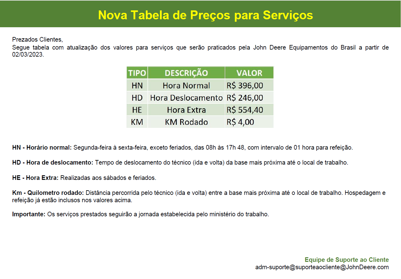 Tabela De Pre Os Para Servi Os John Deere Florestal